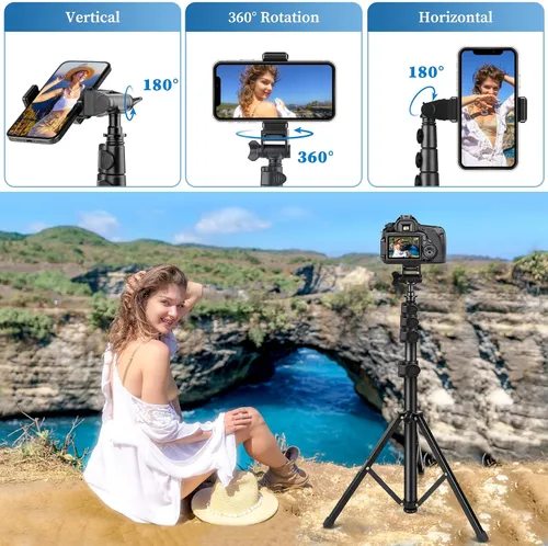 Vista 5 de Nineigh Trípode para Teléfono, Trípode de Palo Selfie de 70", Soporte de Trípode para Teléfono Celular con Control Remoto y Soporte para Teléfono