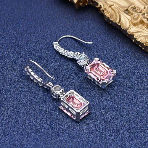 Vista 4 de Aretes colgantes de plata de ley para mujer, aretes colgantes hipoalergénicos chapados en oro blanco con diamantes cultivados en laboratorio