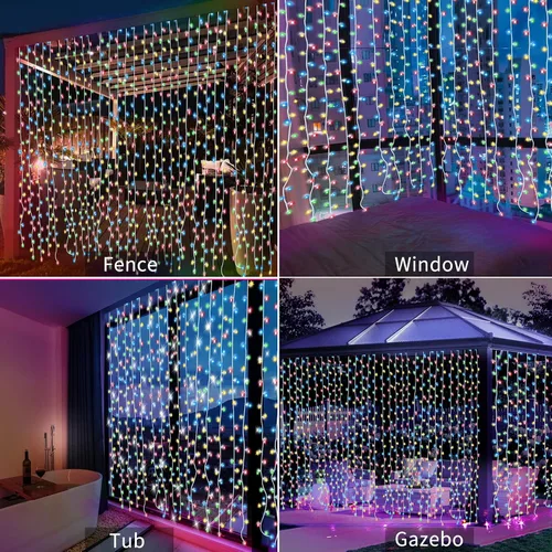 Vista 2 de Luces solares de cortina con control remoto, luces de jardín al aire libre, 300 LED, 8 modos, control remoto, impermeable, cascada solar, guirnalda