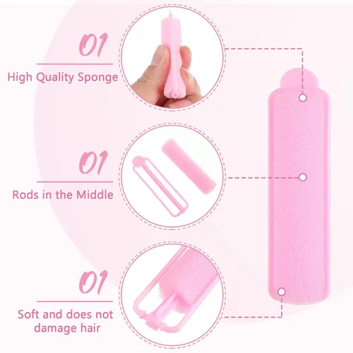 Vista 4 de Oruola 14 rodillos de espuma para el cabello, rodillos de pelo de 2.67 pulgadas para dormir, rizadores sin calor para cabello fino y fino, rodillos