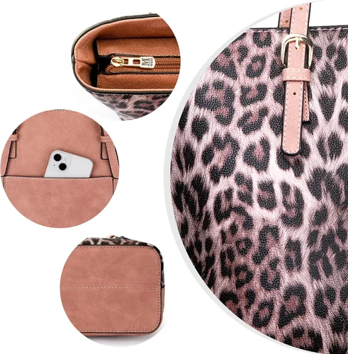 Vista 5 de Montana West Monederos para mujer, juego de 3 piezas, bolso de mano con estampado de leopardo