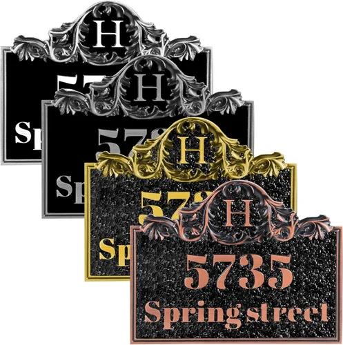 Vista 13 de Placa de dirección de metal personalizada, señales de números para placa de pared de casa, señal de dirección con nombre de calle, números de casa