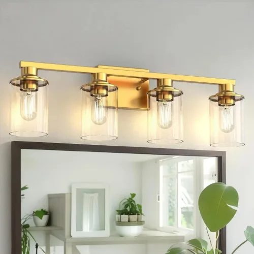 Vista 12 de L LOHAS LED Lámparas de baño negras de 2 luces, accesorios de iluminación modernos sobre espejo con pantalla de vidrio transparente, luces