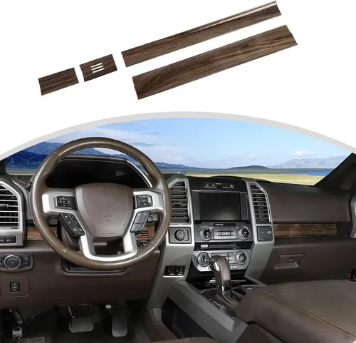 Vista 11 de CheroCar Para F150 - Panel de cubierta de consola central, accesorios de decoración para Ford F150 2015-2020, grano de madera negra..