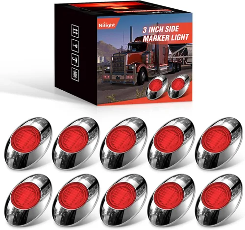 Vista 19 de Nilight 3 Inch Amber Oval LED Marker Lights 10PCS Clear Lens Side Clearance Lights 12V DC IP67 Waterproof Chrome Housing for Semi Truck Trailer RV