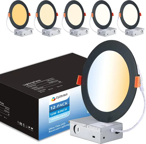 Vista 18 de CycevSun Luces empotrables LED de 4 pulgadas, sin lata, regulables y 5 CCT seleccionables, techo de oblea ultrafina, para exteriores e interiores, 9