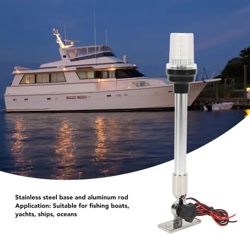 Vista 2 de Luz LED plegable de popa de barco de 12 pulgadas, IP66 impermeable, varilla de aluminio, 3 millas náuticas Bimini luces superiores, base de acero