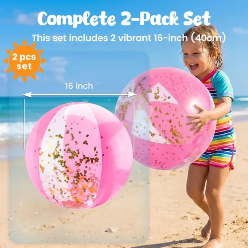 Vista 2 de FUTUREPLUSX 2 bolas de playa con purpurina, juguetes inflables de piscina de 16 pulgadas, para fiesta en la playa