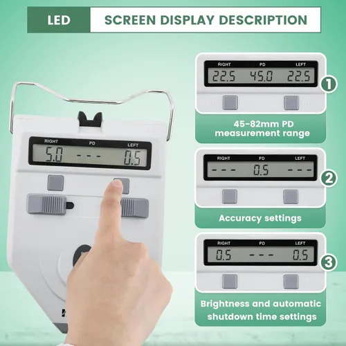 Vista 5 de Pupilómetro digital óptico con función de memoria, medidor de distancia de pupila LCD, compensación de dioptrías, herramienta de medición PD