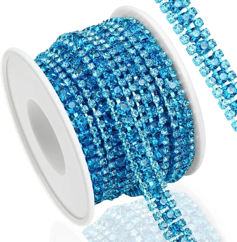 Vista 23 de Cadena de diamantes de imitación de 3 yardas con 3 filas para manualidades, cadena de cierre de diamantes de imitación plateada para hacer joyas