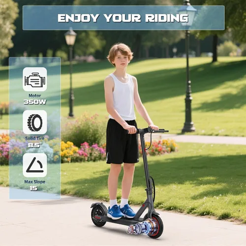 Vista 2 de Electric Scooter, 350W Strong Motor, Up to 19 MPH, E/D/S 3 Gear Speed, 15 Miles Range, Foldable Lightweight E-Scooter with 8.5 Inch Tires, Smart APP