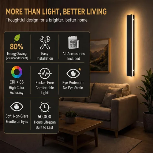 Vista 9 de Lámpara de Pared Moderna para Exteriores de 31 Pulgadas, Regulable 3000K-6000K, Aplique de Pared Lineal para Exteriores Impermeable IP65, Luces LED