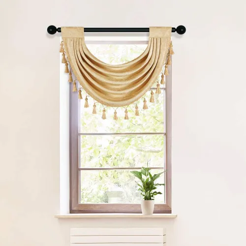 Vista 28 de ELKCA Cenefa Swag de Cascada de Chenilla Gruesa Beige para Sala de Estar Cortinas de Cenefa Pequeñas para Cocina, Paquete de 1