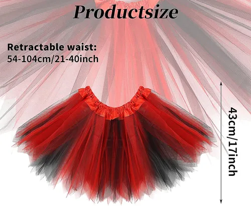 Vista 2 de Lusofie Falda tutú para mujeres adultas, clásica, elástica, de 3 capas, tutú de tul, faldas de ballet, faldas de baile de princesa (rojo y negro)