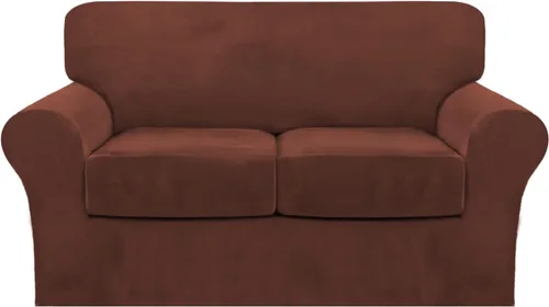 Vista 65 de FantasDecor Fundas de terciopelo para sofá de 2 piezas para sala, con cojín individual, protector elástico de muebles para mascotas, lavable a Negro