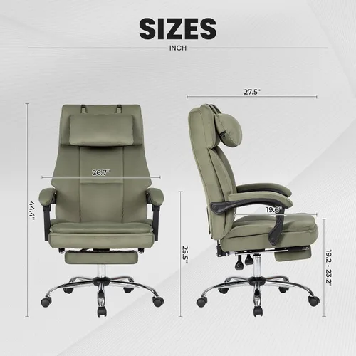 Vista 2 de Silla de oficina, silla de oficina ejecutiva grande y alta con reposapiés y reposacabezas extraíble, silla de escritorio ergonómica de respaldo
