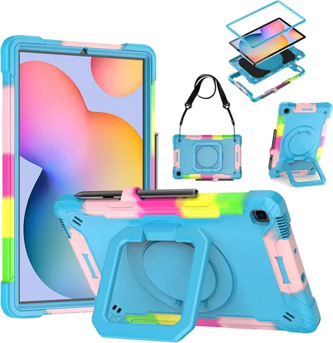 Vista 8 de DETUOSI Funda compatible con Samsung Galaxy Tab S6 Lite de 10.4 pulgadas 2024/2022/2020 con correa para el hombro, funda resistente a prueba de Negro