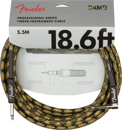 Vista 2 de Fender Cable de instrumento profesional de 18.6 pies en ángulo recto camuflaje del bosque - 1 paquete