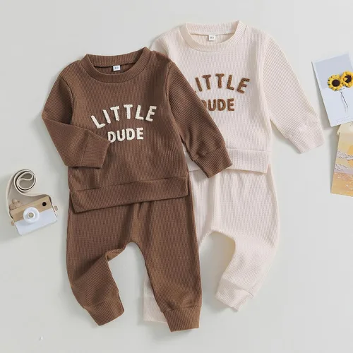 Vista 7 de Ropa para bebé niño pequeño, sudadera de manga larga con cuello redondo, pantalones casuales, 2 piezas, traje de otoño e invierno