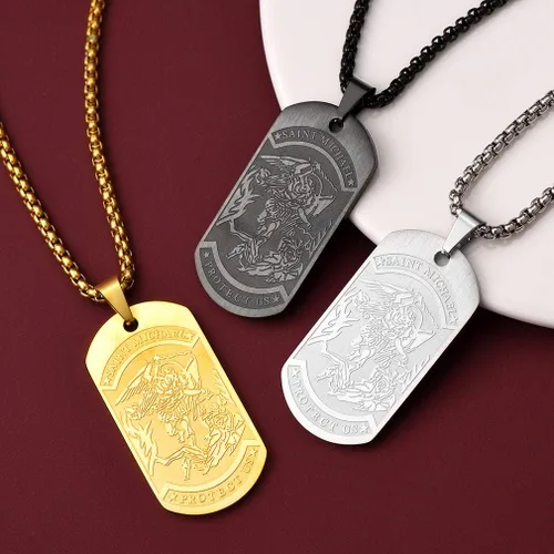 Vista 8 de FaithHeart - Collar de San Miguel, dije personalizado de protección del arcángel, para hombres y mujeres, acero inoxidablechapado en oro Medalla