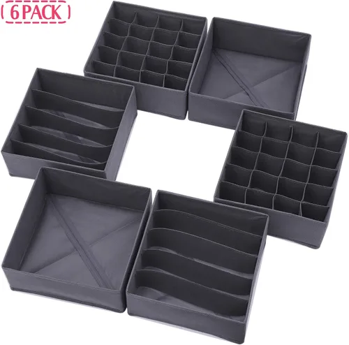 Vista 7 de DIOMMELL Paquete de 6 cajas de almacenamiento de tela plegables para armario, aparador, cajón, cestas de tela, contenedores divisores para ropa