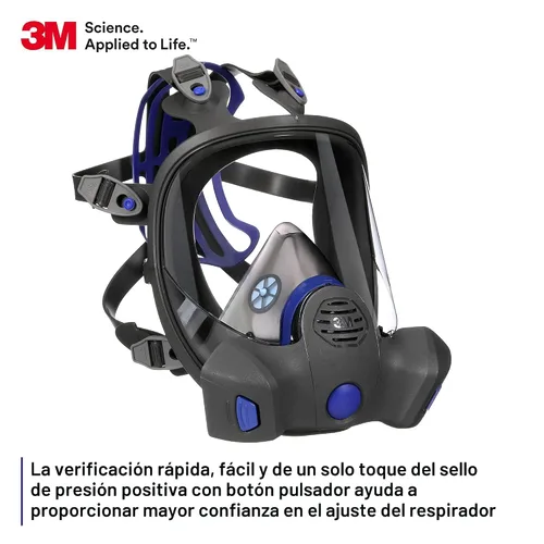 Vista 2 de 3M Secure Click Respirador reutilizable de cara completa con lente grande, diafragma de habla y comprobación de sellado de botón, FF-801