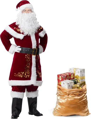 Vista 4 de habibee Santa Claus Costume Christmas 12pcs Deluxe Velvet Santa Suit for Adults Teenager