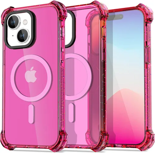 Vista 22 de AICase Funda Rebote Rosa Neón Brillante Compatible con iPhone 15, Transparente a Prueba de Impactos Resistente a Golpes Linda Femenina Adolescente