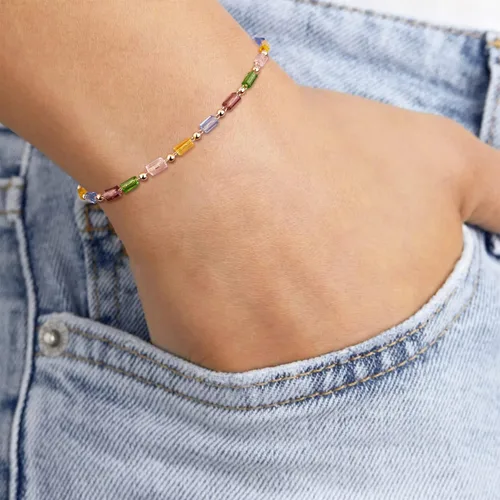 Vista 2 de MTMY Pulsera de cadena de oro para mujer, chapada en oro de 14 quilates, delicada, con cadena ajustable, bonita pulsera de oro para regalo para ella