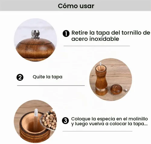 Vista 7 de Haomacro Juego de molinillo de sal y pimienta de madera, molinos de Molinillo de sal recargable con molinillo de pimienta con ventana visible