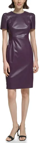 Vista 3 de Calvin Klein Faux Leather Short Sheath Dress with Short Sleeves