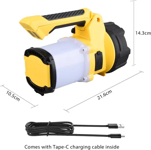 Vista 6 de Foco recargable 3 en 1, 6 modos de linterna LED de mano recargable, luz de campamento de energía portátil, IP65 impermeable adecuada para senderismo