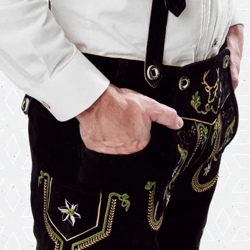 Vista 9 de BAVARIA TRACHTEN Lederhosen - Pantalones cortos para hombre, color negro real, Negro (Black Royal)