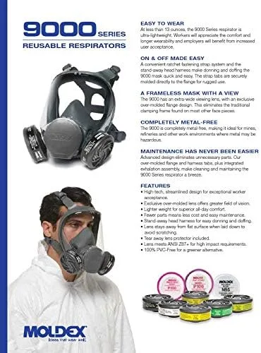 Vista 3 de Moldex Respirador de cara completa Reuasble serie 9000 con cartucho de vapor orgánico/gas ácido 7003 (1 cada uno) (mediano)