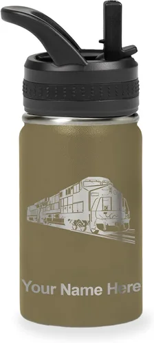 Vista 26 de LaserGram Botella de agua personalizada, tren de carga, acero inoxidable de doble pared aislada al vacío con popote superior, regalo grabado Negro