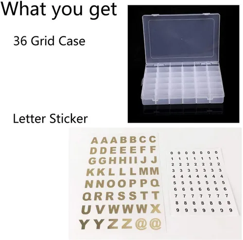 Vista 2 de Sivya Caja organizadora de plástico de 36 rejillas con separadores ajustables, ideal para tu tablero de cartas con calcomanías