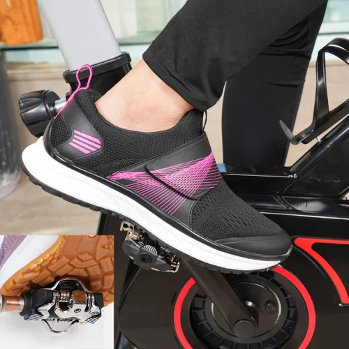 Vista 3 de Zapatos de ciclismo de interior para mujer, compatibles con tacos SPD, cómodos y transpirables