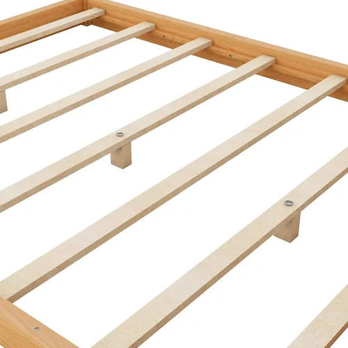 Vista 7 de Base de cama Queen con patas de toldo, plataforma de madera, soporte de listones de madera, no necesita somier Natural