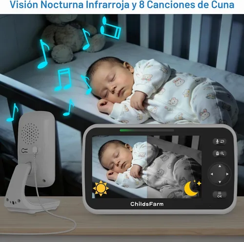 Vista 4 de ChildsFarm Monitor de bebé sin WiFi con cámara y audio, pantalla de video