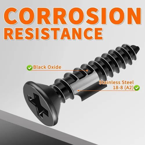 Vista 3 de 100 piezas de tornillos Phillips de cabeza plana de acero inoxidable 18-8 (A2) de 4 mm x 25 mm, tornillo de madera con recubrimiento negro de 4 mm x