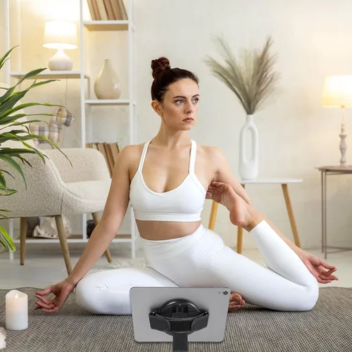 Vista 7 de Soporte para tableta con correa de mano giratoria de 360 grados, soporte adhesivo para tableta, agarre de sujeción con parche adhesivo, multiángulo