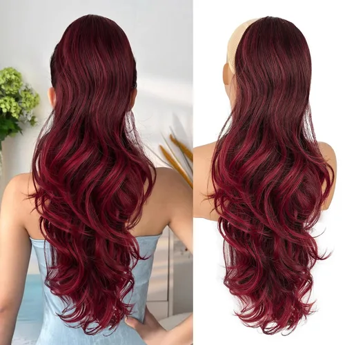Vista 27 de Extensión de cola de caballo rubio, extensión de cola de caballo con cordón de 20 pulgadas para mujeres, extensiones de cabello de cola de caballo