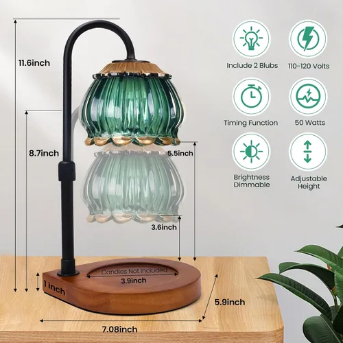 Vista 2 de Lámpara Calentadora de Velas con Temporizador, Lámpara Calentadora de Velas Regulable en Altura Atenuable, Regalo para Mujeres, Pantalla de Vidrio