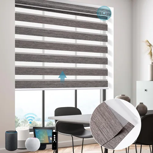 Vista 30 de SmartWings Persianas motorizadas de cebra con cenefa funcionan con Homekit Thread Alexa Z-Wave Smart de doble capa con control remoto, persiana