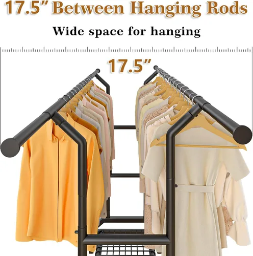 Vista 5 de Wiracks Perchero de ropa resistente doble con capacidad de 450 libras, ruedas industriales de 3", 51"-71" L X 19.7" D X 73"-79" H, perchero de ropa
