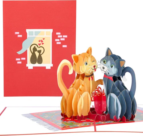 Vista 9 de PopLife Tarjeta desplegable 3D de gatos jugando en el sofá, tarjeta de felicitación de papel para amantes de los gatos, día de la madre, cumpleaños