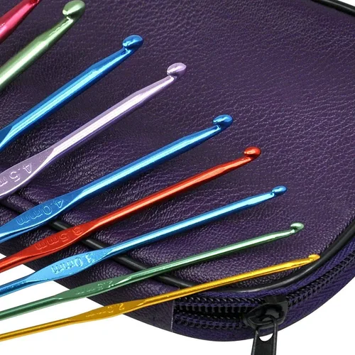 Vista 2 de 22 ganchos de ganchillo con mango de aluminio mixto, agujas de tejer ergonómicas con estuche, multicolor, hilo para manualidades
