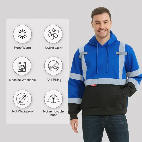 Vista 6 de ProtectX Hi Vis Sweatshirt for Men, Reflective Pullover Safety Hoodie Azul - Jersey