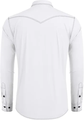 Vista 5 de COOFANDY Camisas vaqueras occidentales de manga larga de algodón con botones y bolsillos para hombre