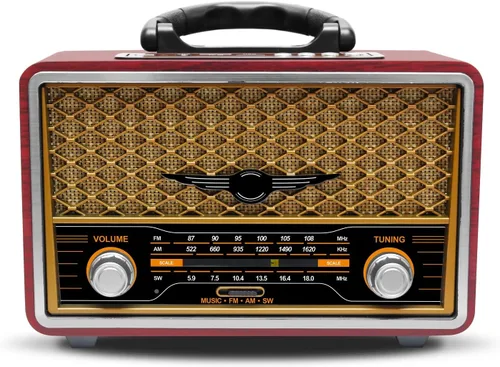 Vista 2 de M-156BT Radio retro portátil FM AM SW, con Bluetooth, batería recargable, tarjeta TF de soporte, reproducción USB, altavoz estéreo, radio DSP